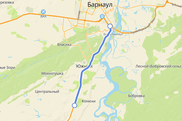 Маршрут №118 Автобуса на карте Барнаула