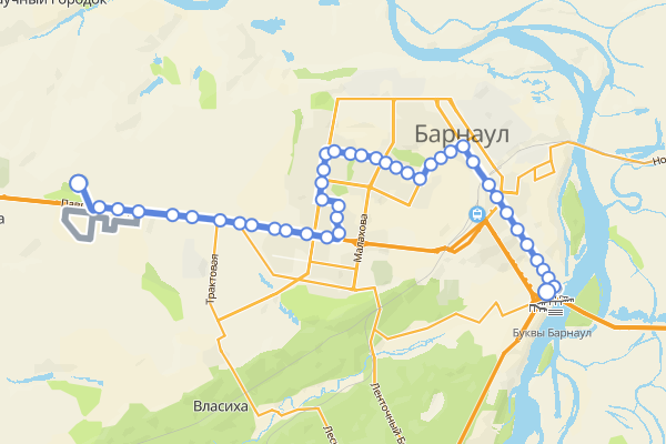 Маршрут №144 городской маршрутки Барнаула на карте